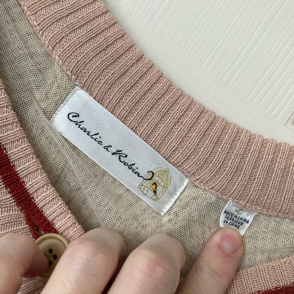 🧵2/$80🧵 CHARLIE & ROBIN Anthro Cardigan, tulle, boucle, unique, ribbon trim - Picture 6 of 17